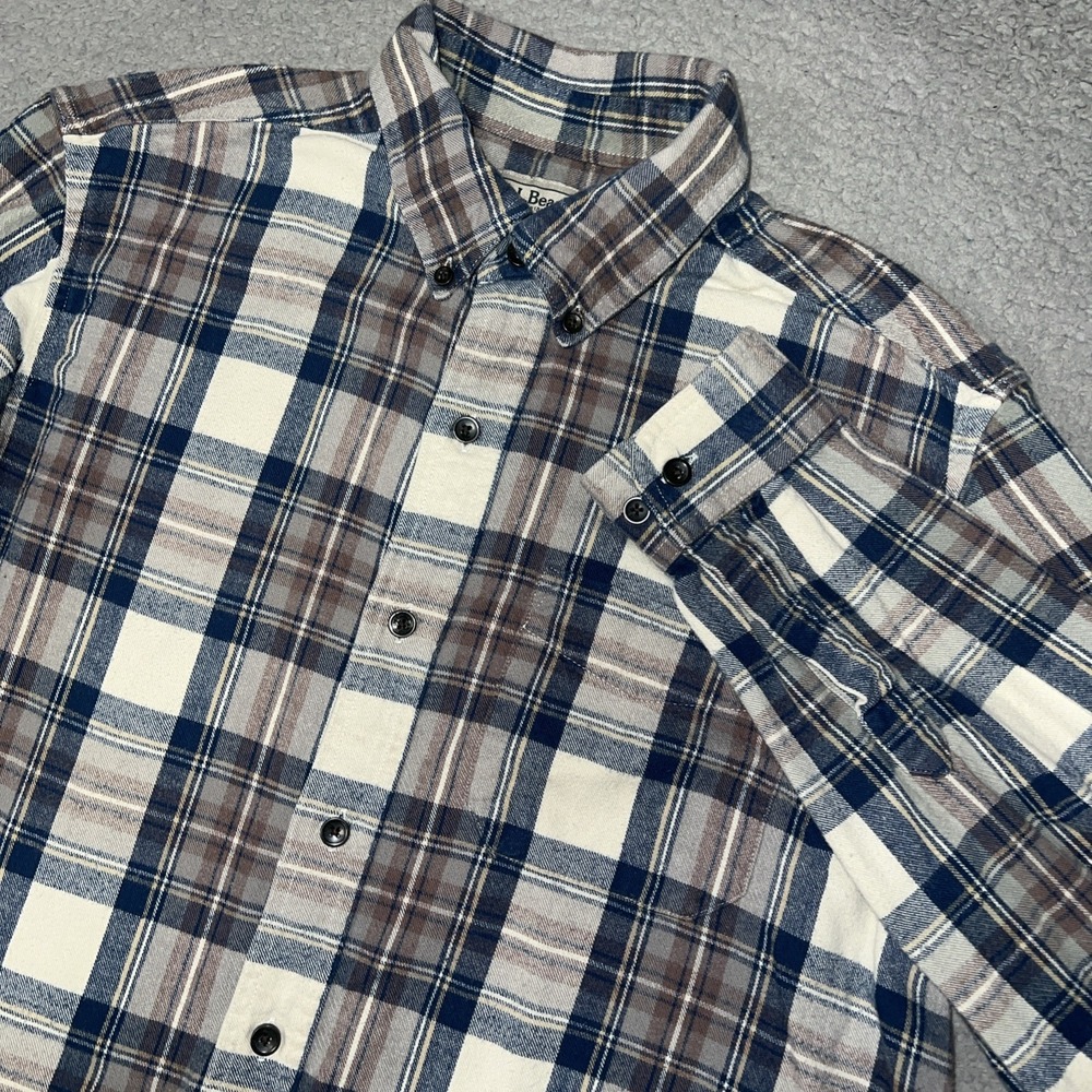 LL Bean Shirt Men's Sz M Indigo Tartan Plaid Flannel Traditional Fit Button Down